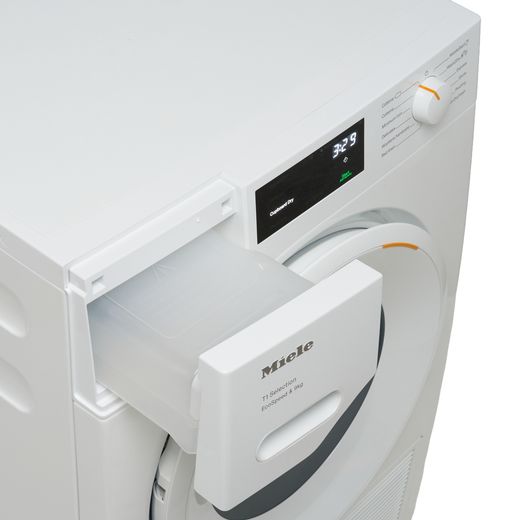 Miele T1 EcoSpeed TSD643 WP Wifi Connected 9Kg Heat Pump Tumble Dryer - White - Water tray shot